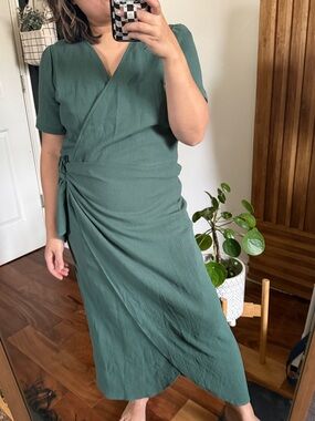 NA NIN Minka Waffled Cotton Wrap Dress in Forest. Size M